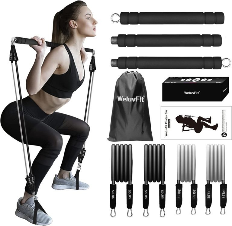 Pilates Bar Kit with Resistance Bands, Exercise Fitness Equipment for Women & Men, Home Gym Workouts Stainless Steel Stick Squat Yoga Pilates Flexbands Kit for Full Body Shaping