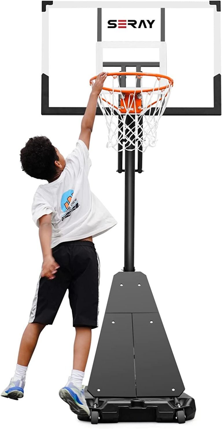 Basketball Hoop with 3.2-10FT Height Adjustable for Kids/Adults, Basketball Hoop Outdoor with 28-44 Inch Backboard and 2 Wheels for Outdoor/Indoor Sports