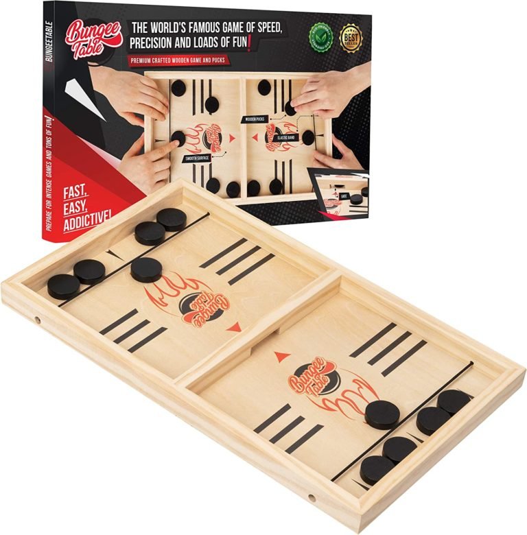 Bungee Table – Large Fast Sling Puck Game – Fast-Paced Fun for a Family Game Night or for a Party with Friends – Test Your Speed and Accuracy with This Wooden Hockey Board Game